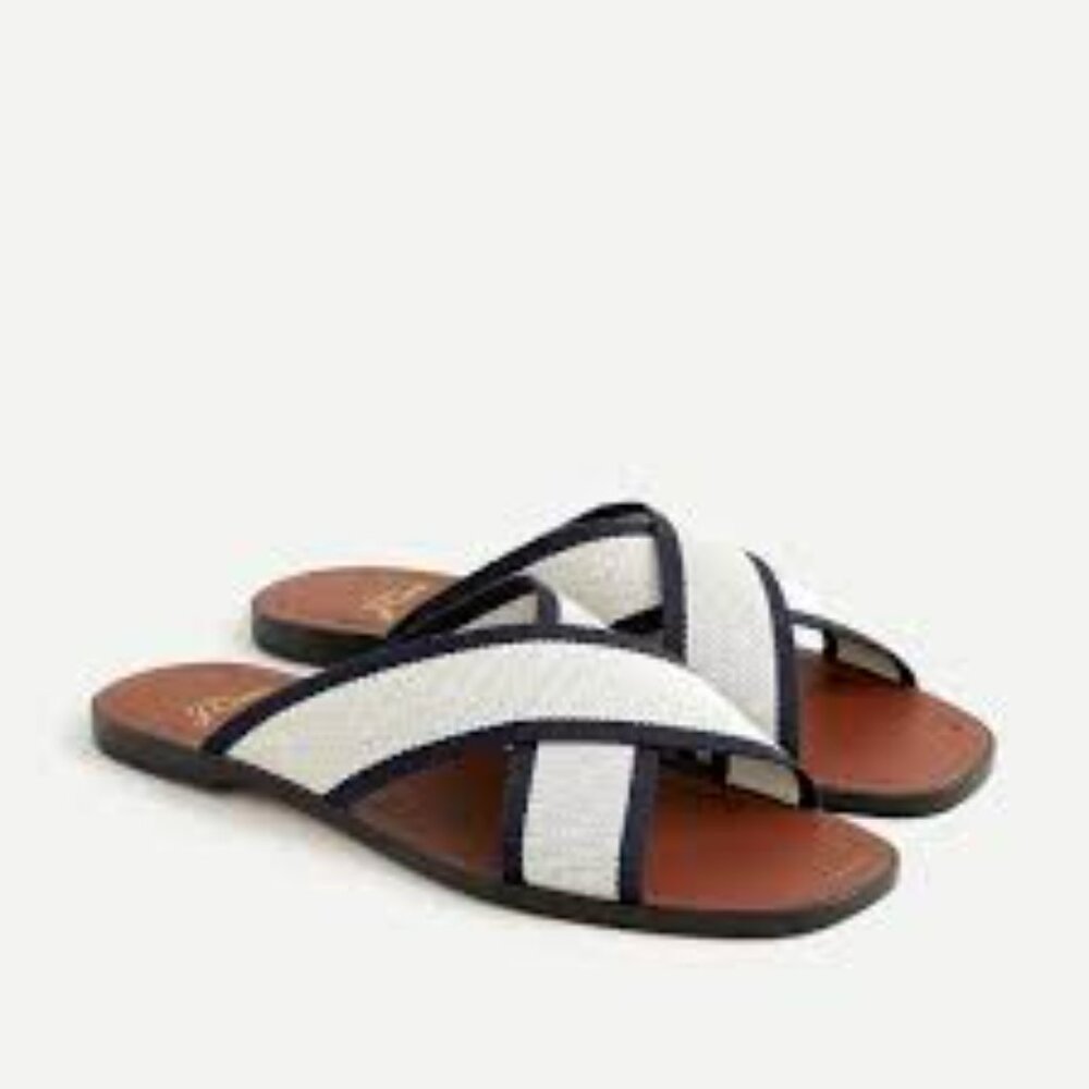J Crew Women's - Woven canvas-strap flat sandals- sold out fast- size 7